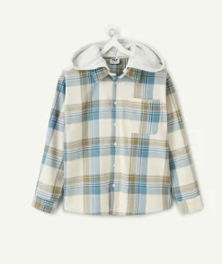 Chemise garçon droite à carreaux capuche