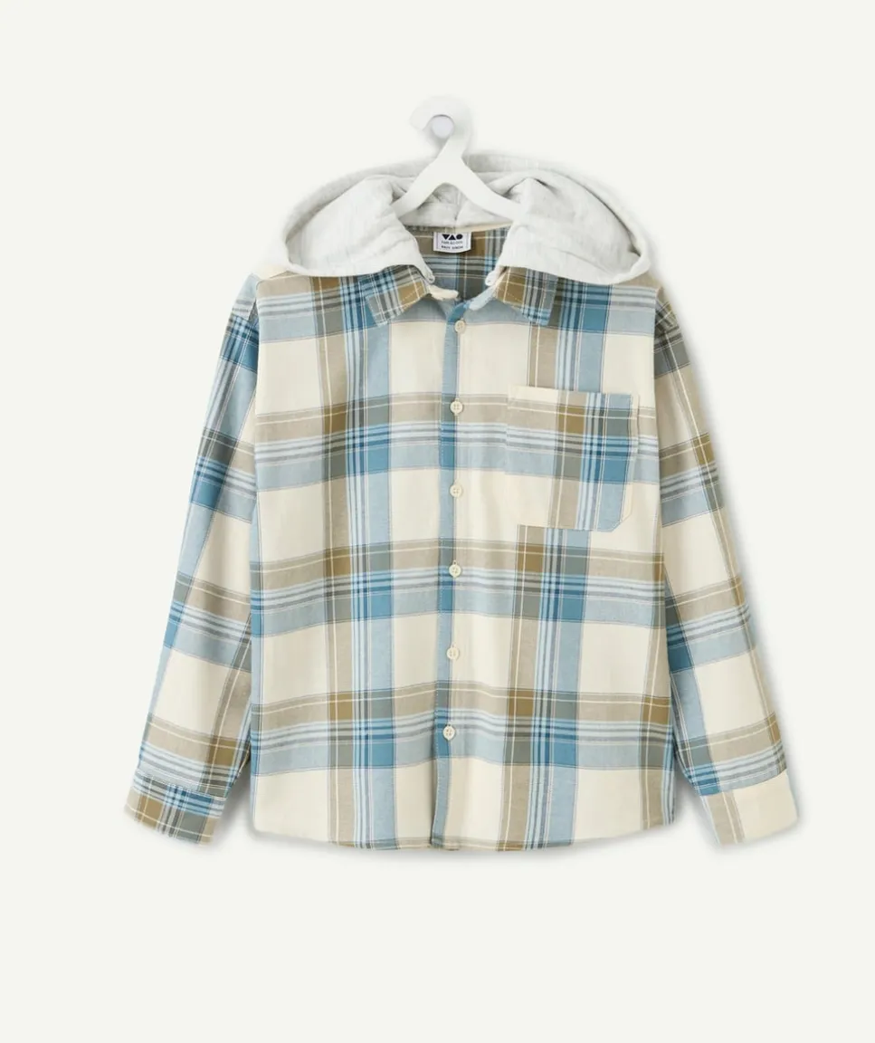 Chemise garçon droite à carreaux capuche