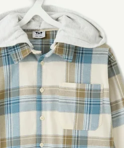 Chemise garçon droite à carreaux capuche