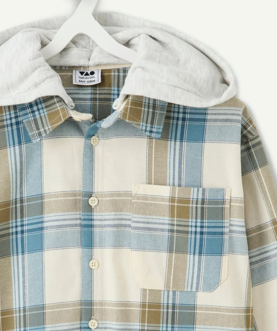 Chemise garçon droite à carreaux capuche