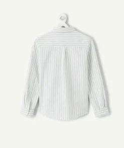 Chemise garçon en coton rayée blanche