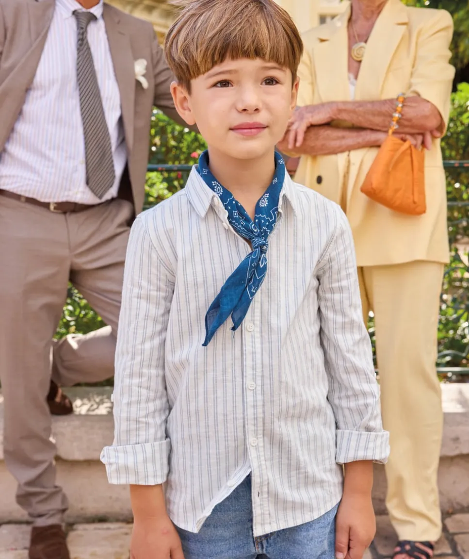 Chemise garçon en coton rayée blanche