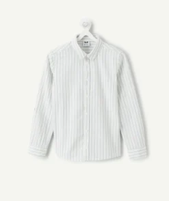 Chemise garçon en coton rayée blanche