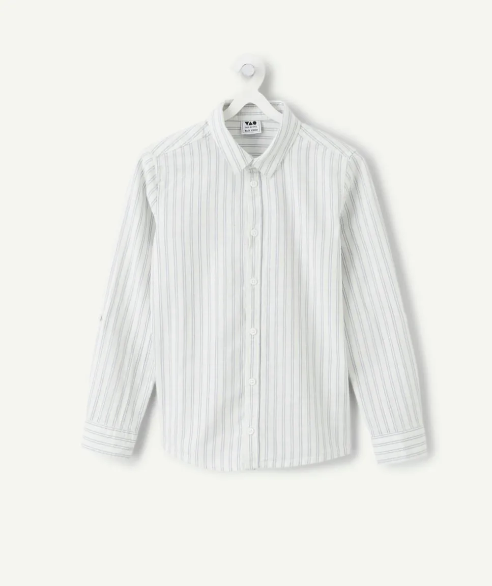 Chemise garçon en coton rayée blanche