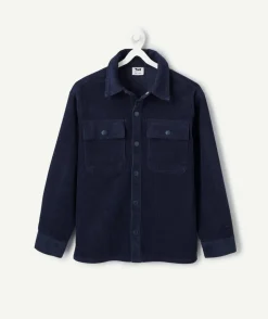 Chemise garçon en velours côtelé bleu marine