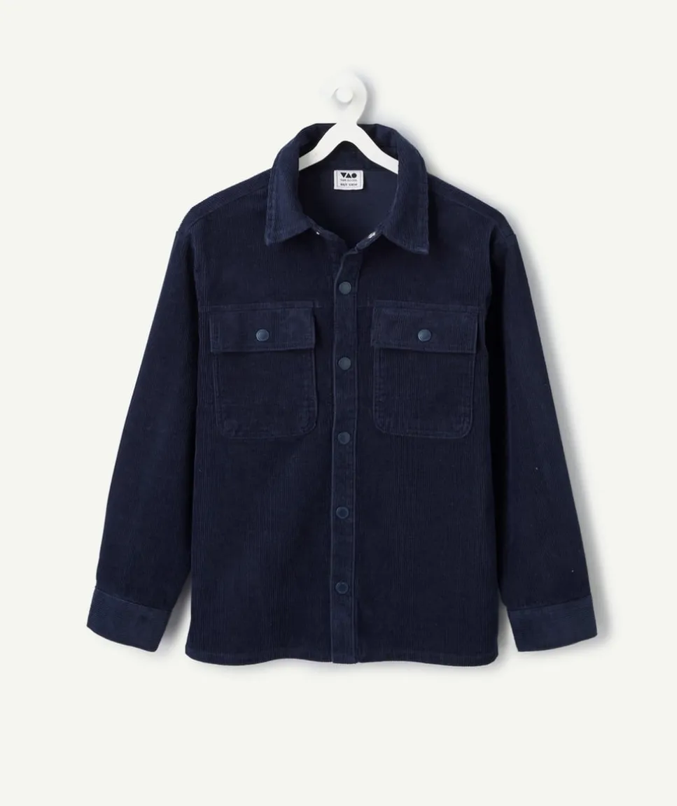 Chemise garçon en velours côtelé bleu marine