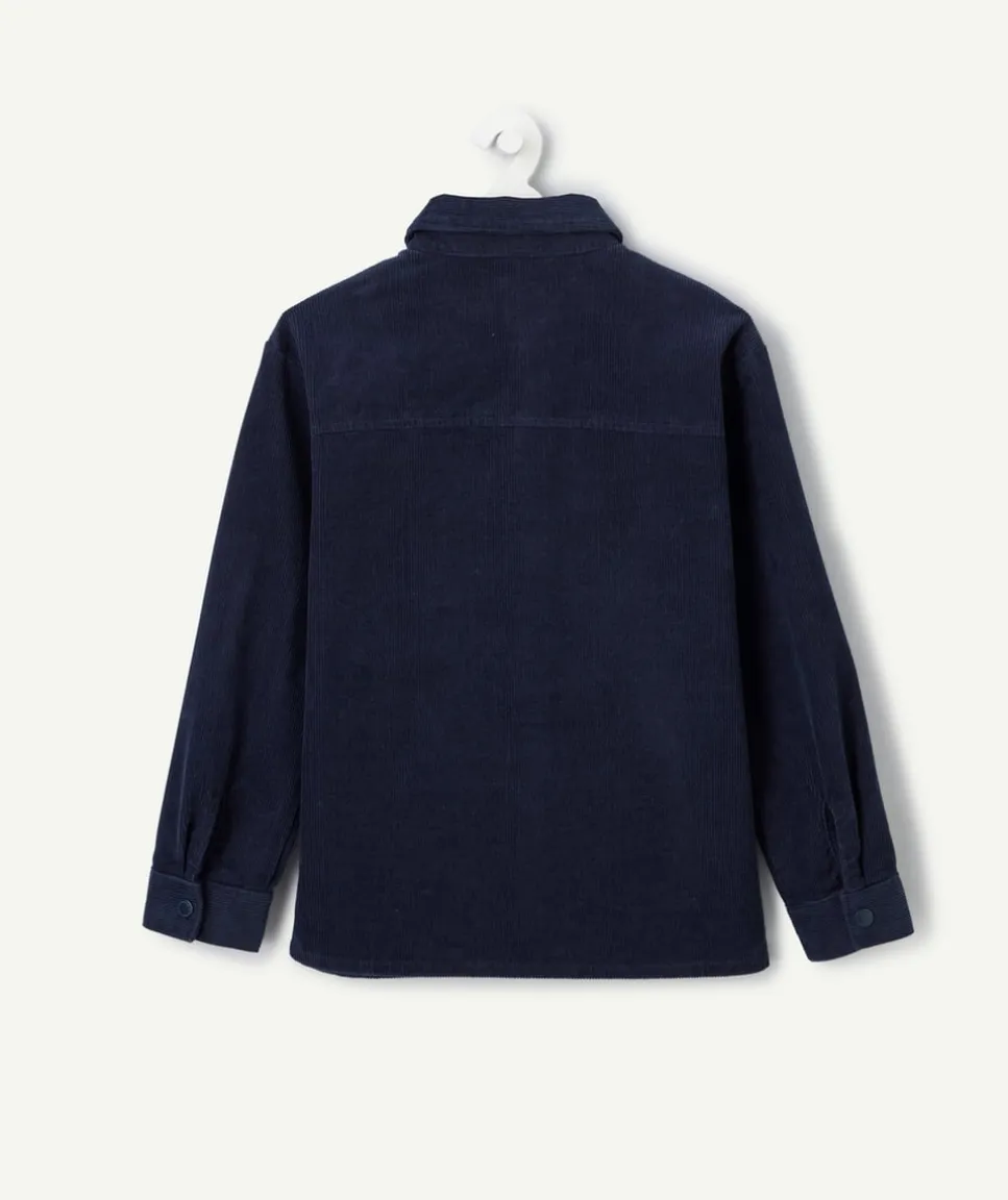 Chemise garçon en velours côtelé bleu marine
