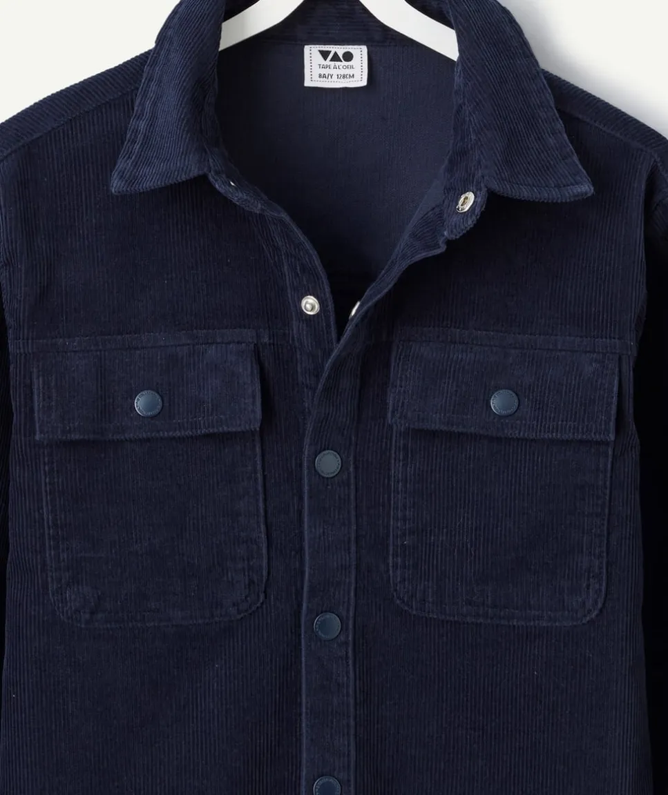 Chemise garçon en velours côtelé bleu marine