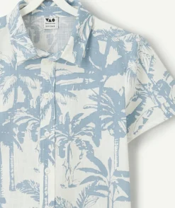 Chemise garçon imprimé palmiers bleus