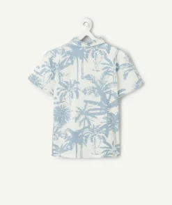 Chemise garçon imprimé palmiers bleus