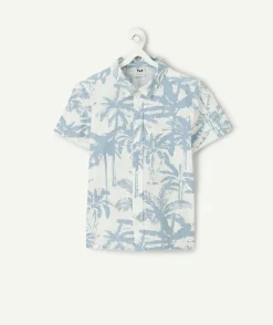 Chemise garçon imprimé palmiers bleus