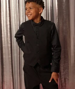 Chemise garçon noire à manches longues avec nœud papillon