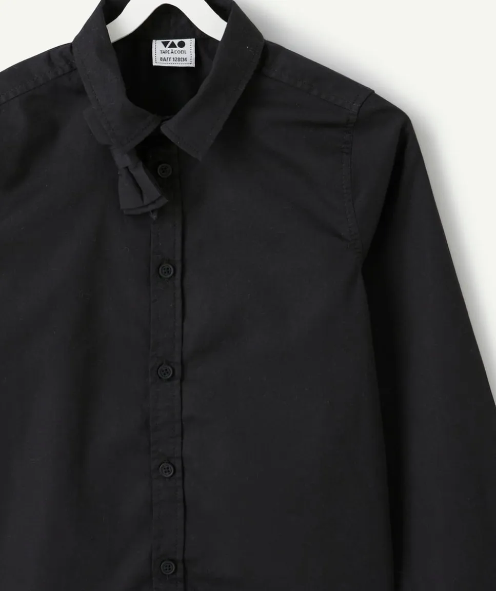 Chemise garçon noire à manches longues avec nœud papillon