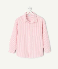 Chemise garçon rayée rose coton