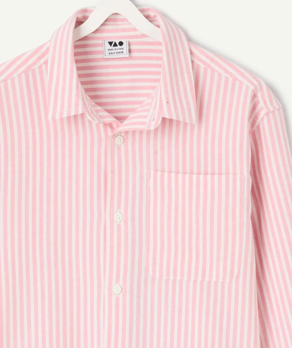 Chemise garçon rayée rose coton