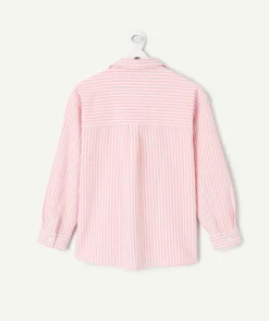 Chemise garçon rayée rose coton
