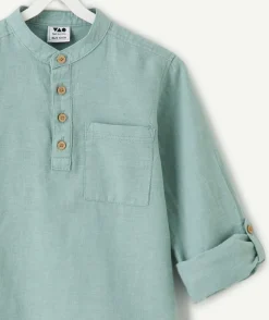 Chemise garçon vert col mao