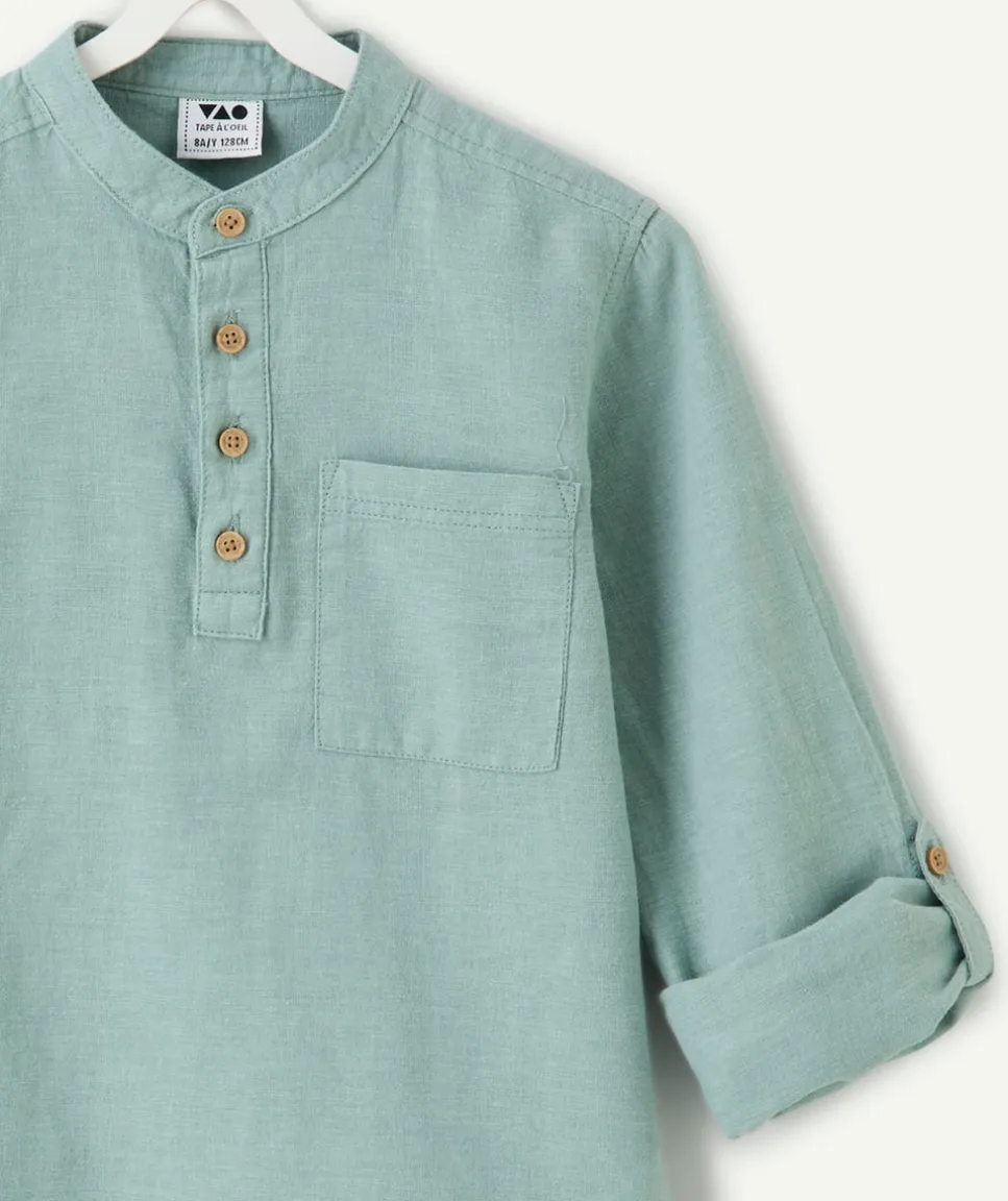 Chemise garçon vert col mao