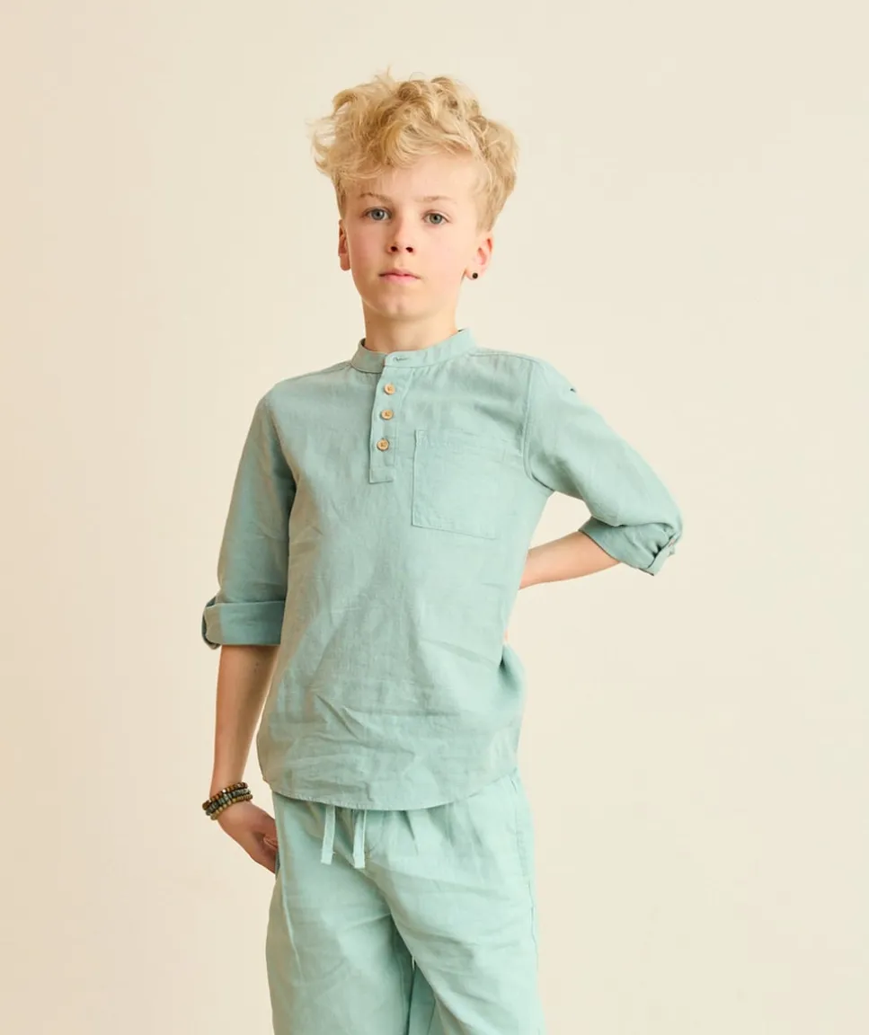 Chemise garçon vert col mao