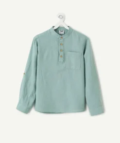 Chemise garçon vert col mao