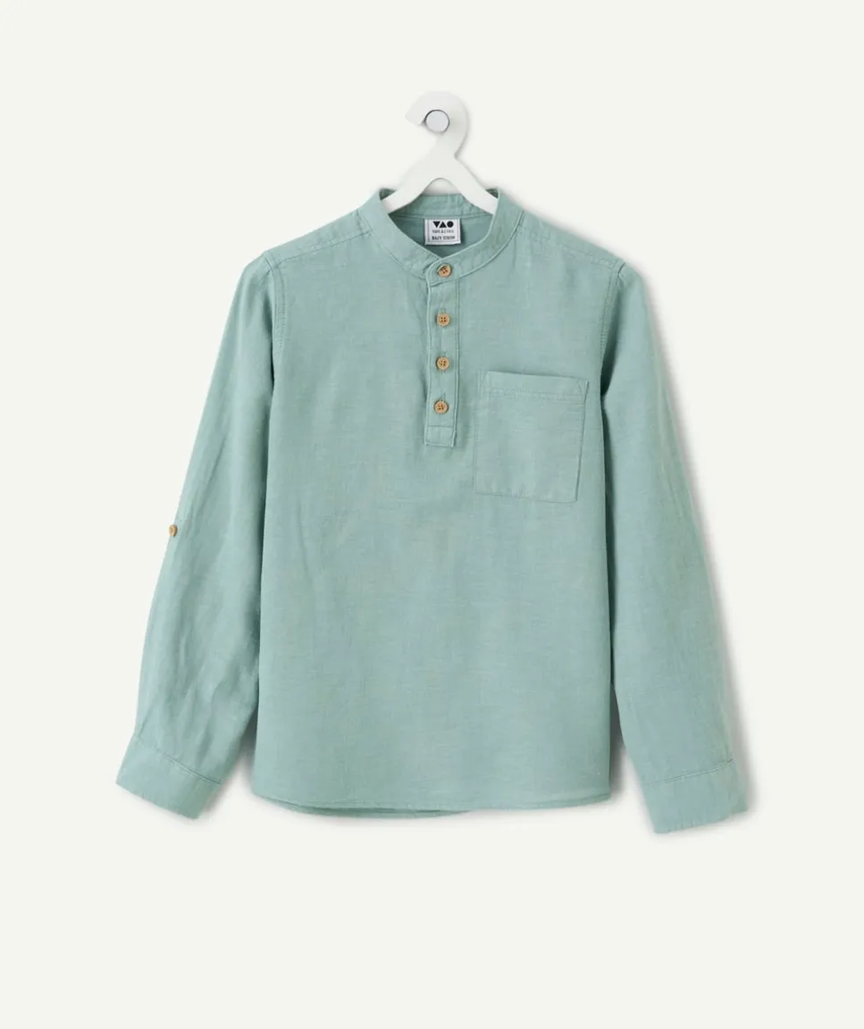Chemise garçon vert col mao