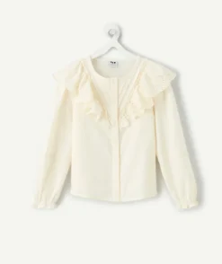Chemise manches longues fille écrue à volants