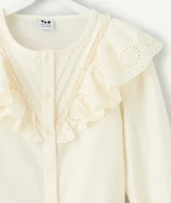 Chemise manches longues fille écrue à volants