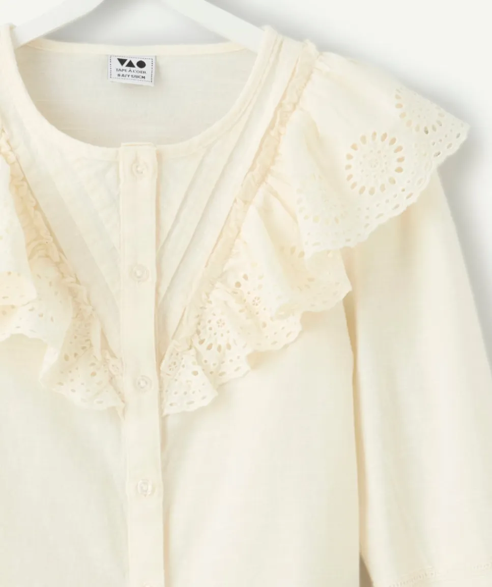 Chemise manches longues fille écrue à volants