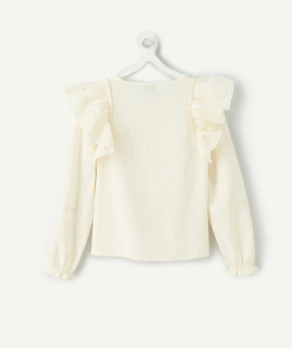 Chemise manches longues fille écrue à volants