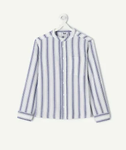 Chemise manches longues garçon rayée col mao