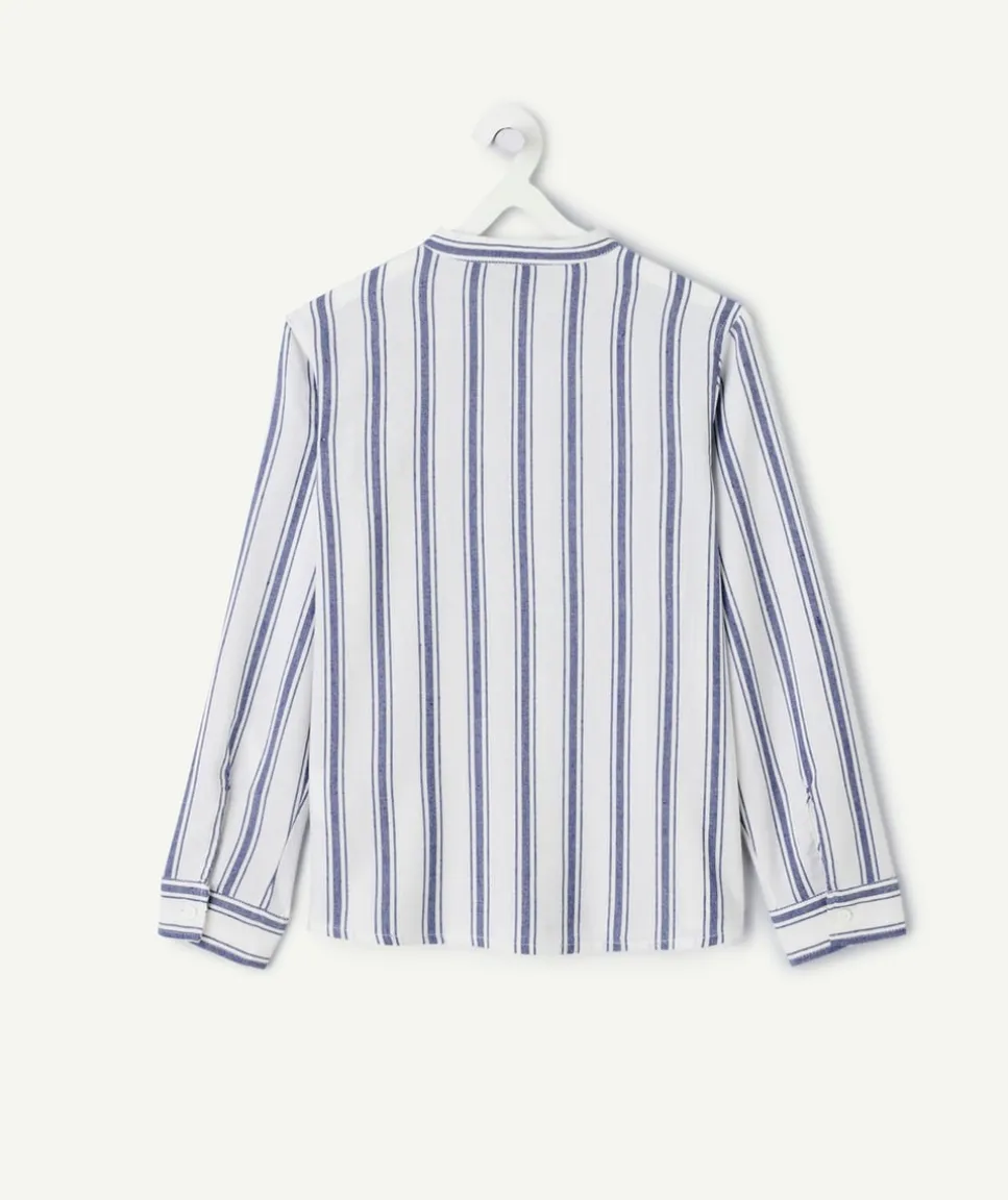 Chemise manches longues garçon rayée col mao