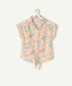 Chemise à noeud fille imprimé tropical
