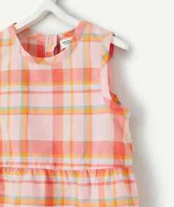 Chemise sans manches bébé fille en coton bio à carreaux