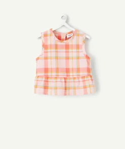 Chemise sans manches bébé fille en coton bio à carreaux
