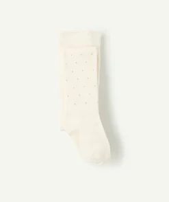 Collant bébé fille écru à petits pois