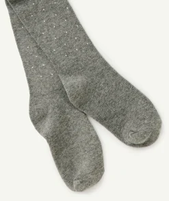 Collant fille gris chiné imprimé pois