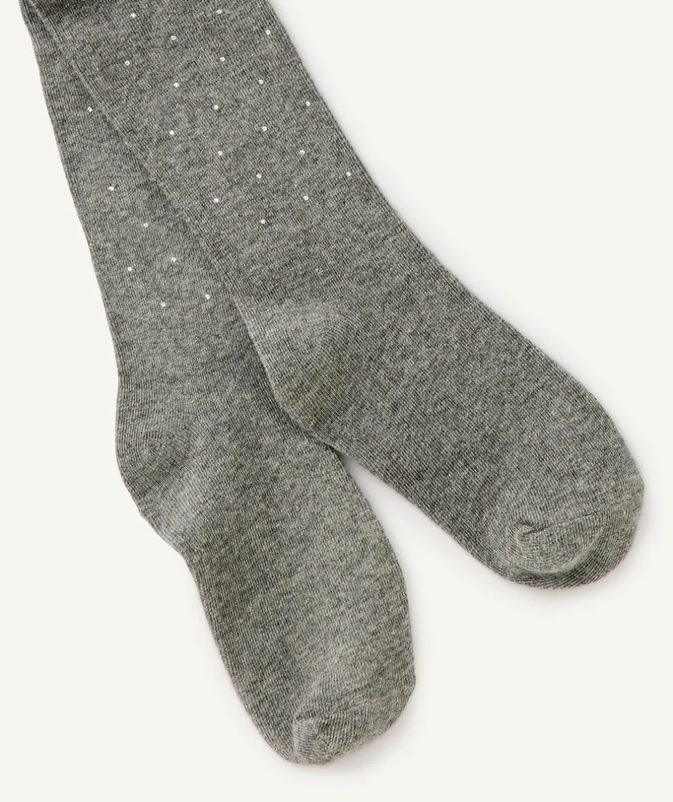Collant fille gris chiné imprimé pois