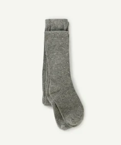 Collant fille gris chiné imprimé pois
