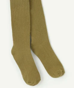 Collants fille côtelés kaki