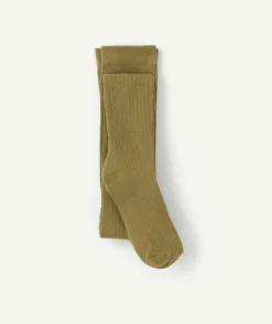 Collants fille côtelés kaki