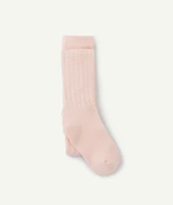 Collants fille en tricot rose pâle