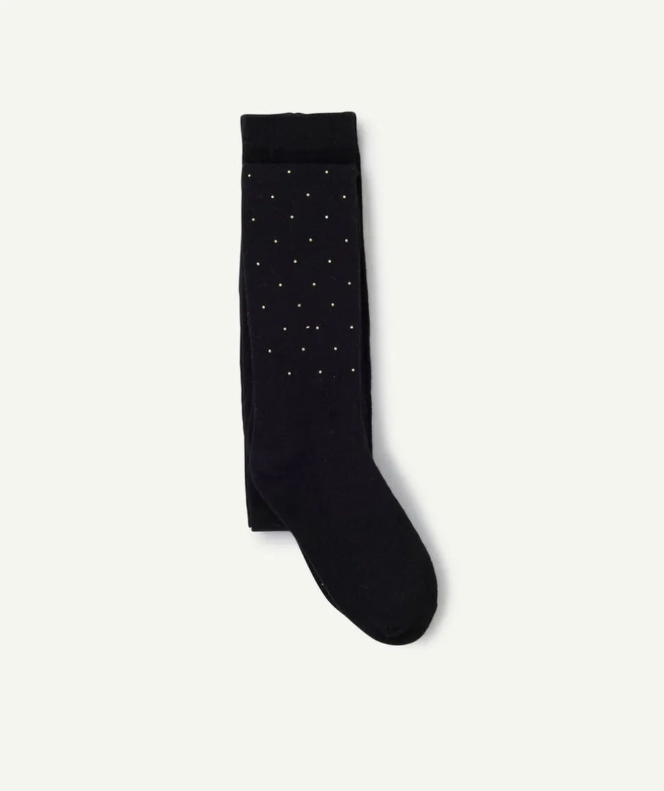 Collants fille noirs à pois couleur dorée