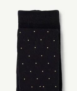 Collants fille noirs à pois couleur dorée