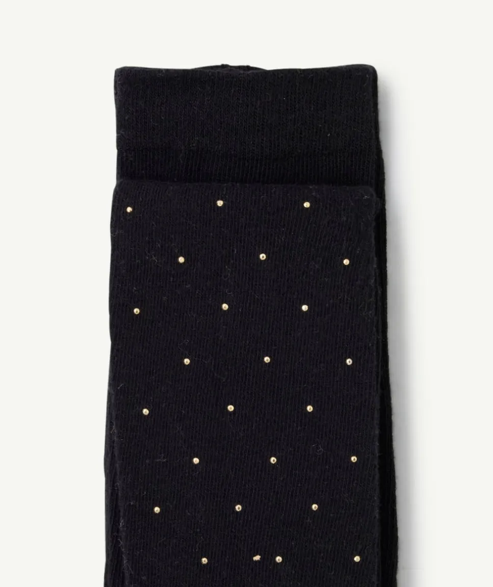 Collants fille noirs à pois couleur dorée