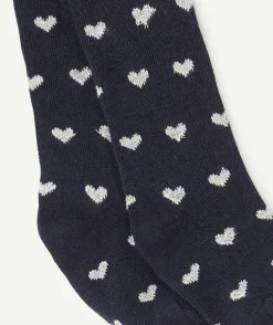 Collant tricot bébé fille bleu marine imprimé coeurs