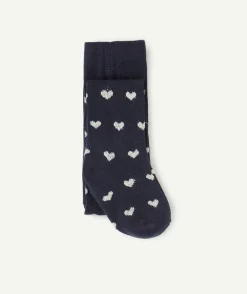 Collant tricot bébé fille bleu marine imprimé coeurs