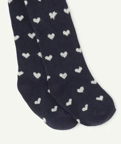 Collant tricot bébé fille bleu marine imprimé coeurs