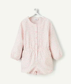 Combinaison bébé fille en coton bio rose avec imprimé fleuri