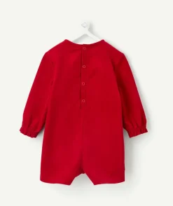 Combinaison bébé fille velours rouge avec nœud