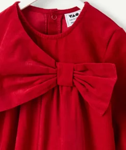 Combinaison bébé fille velours rouge avec nœud